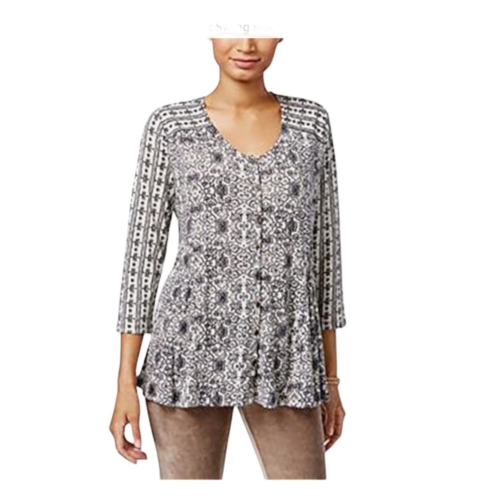 Style & Co. 3/4 Sleeve Mixed Print Button Down Swing Blouse NWT Size 0X